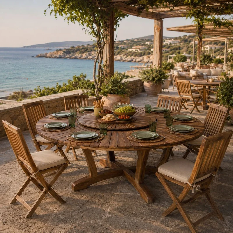 Tavolo Servant Rotondo in Teak Massello con Lazy Susan