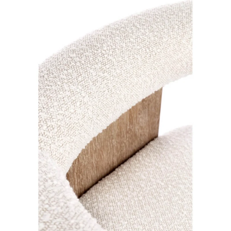 Sedia con Braccioli in Tessuto Bouclé e Struttura in Legno Naturale - GORDON