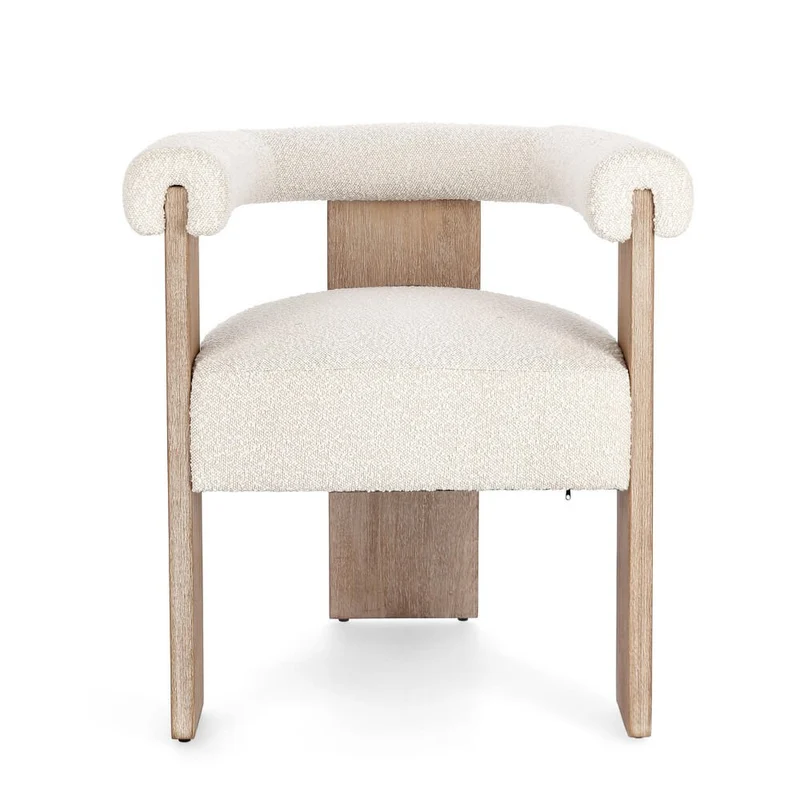 Sedia con Braccioli in Tessuto Bouclé e Struttura in Legno Naturale - GORDON