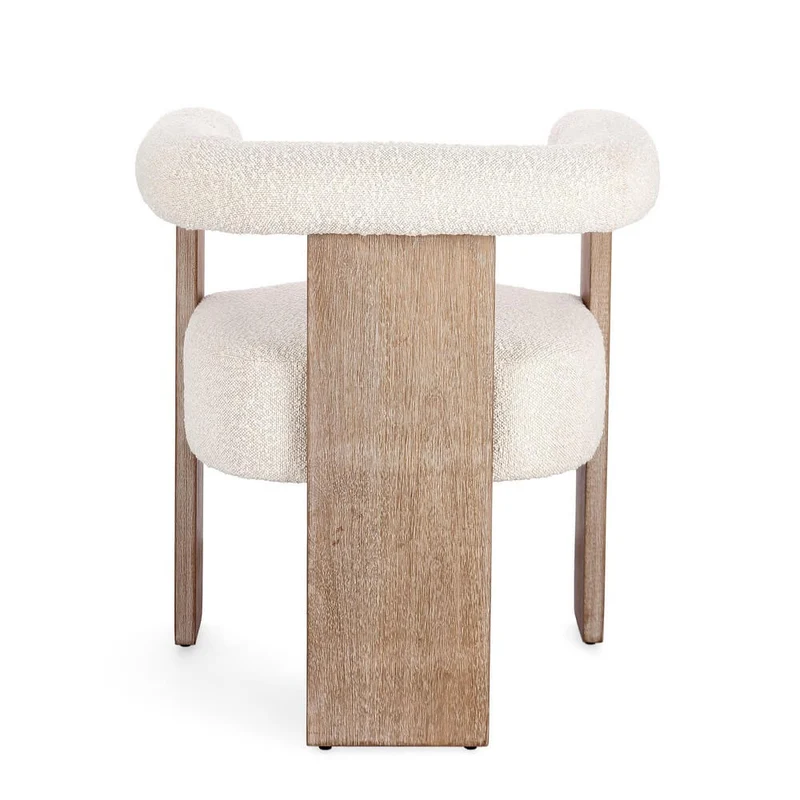 Sedia con Braccioli in Tessuto Bouclé e Struttura in Legno Naturale - GORDON