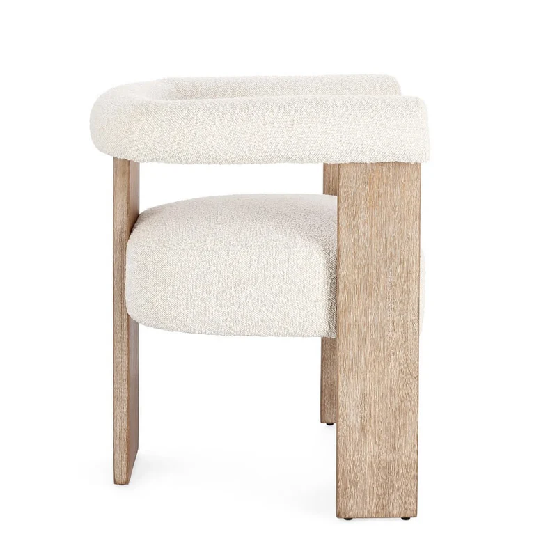 Sedia con Braccioli in Tessuto Bouclé e Struttura in Legno Naturale - GORDON