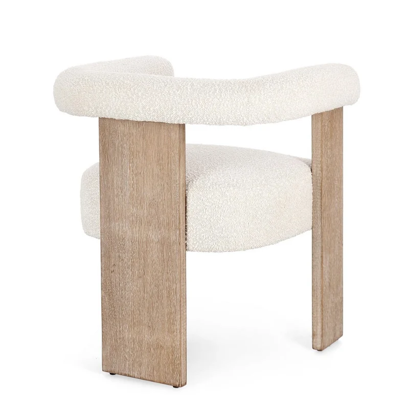Sedia con Braccioli in Tessuto Bouclé e Struttura in Legno Naturale - GORDON