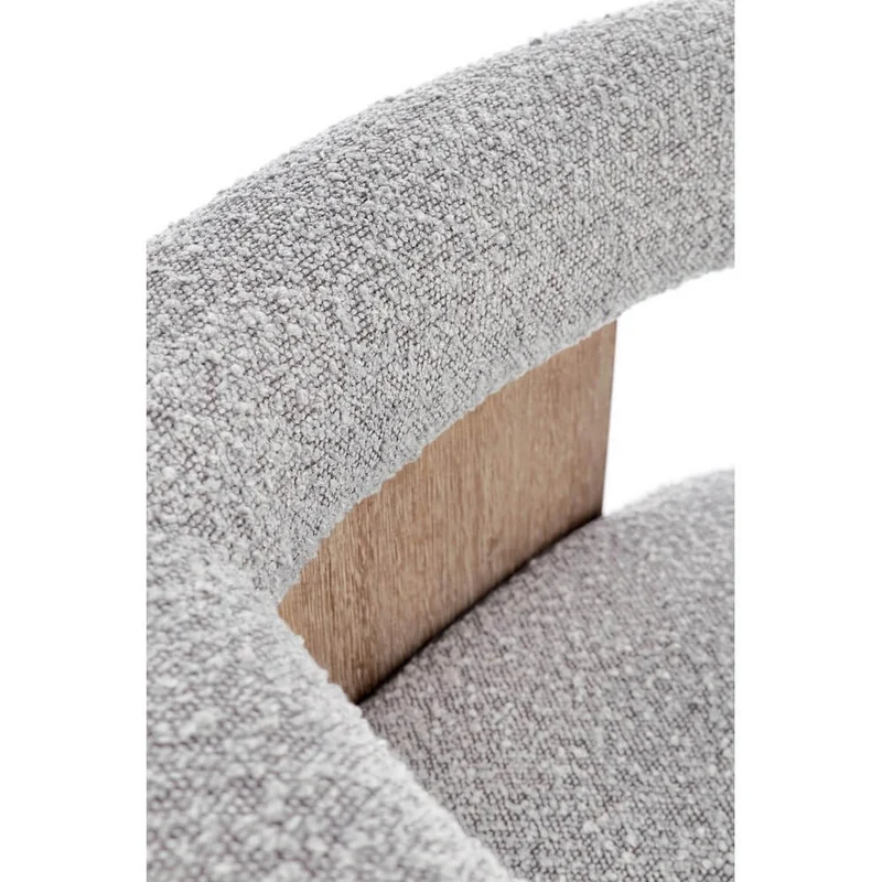 Sedia con Braccioli in Tessuto Bouclé e Struttura in Legno Naturale - GORDON