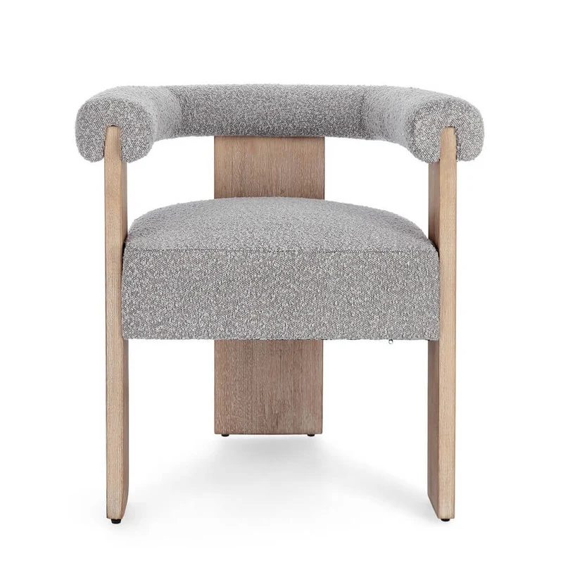 Sedia con Braccioli in Tessuto Bouclé e Struttura in Legno Naturale - GORDON