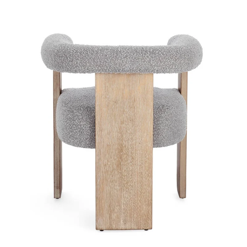 Sedia con Braccioli in Tessuto Bouclé e Struttura in Legno Naturale - GORDON