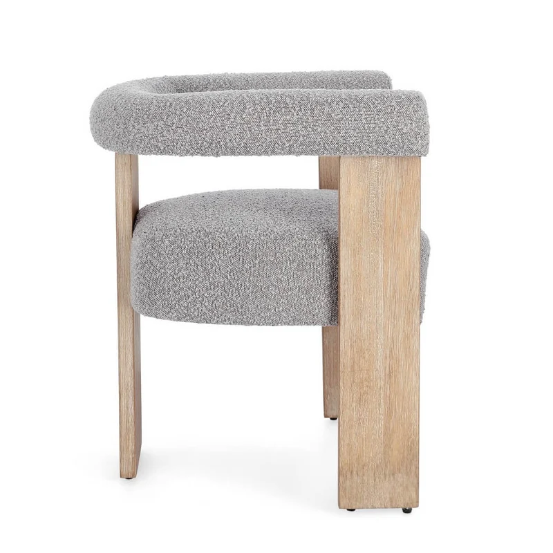 Sedia con Braccioli in Tessuto Bouclé e Struttura in Legno Naturale - GORDON