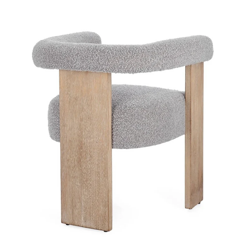 Sedia con Braccioli in Tessuto Bouclé e Struttura in Legno Naturale - GORDON