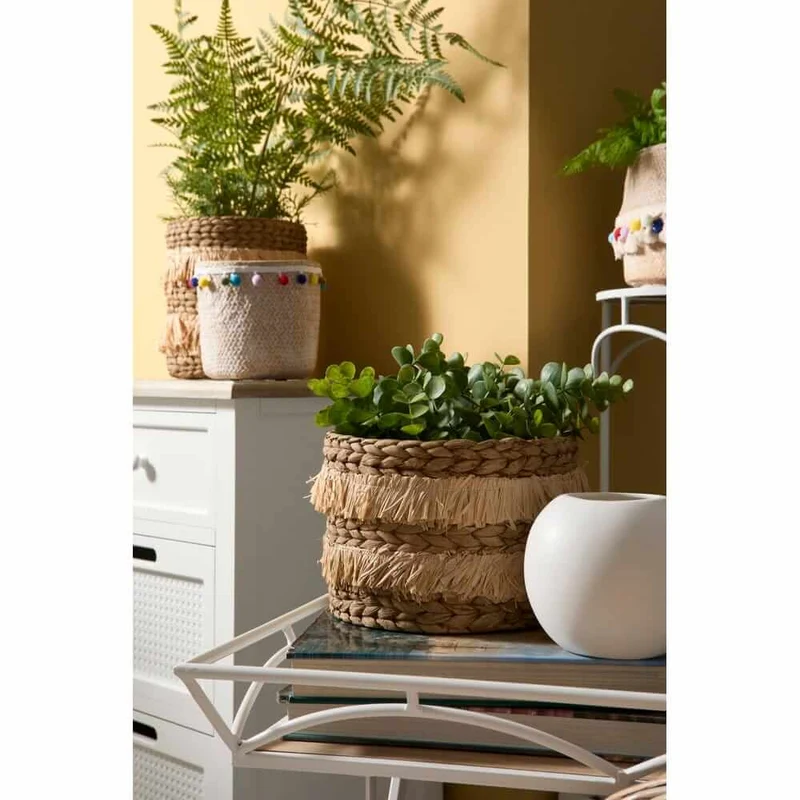 Set di 2 tavolini pieghevoli in metallo bianco e MDF effetto legno - NAO