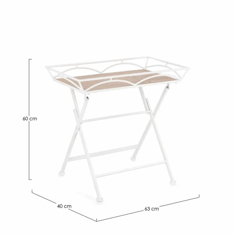 Set di 2 tavolini pieghevoli in metallo bianco e MDF effetto legno - NAO