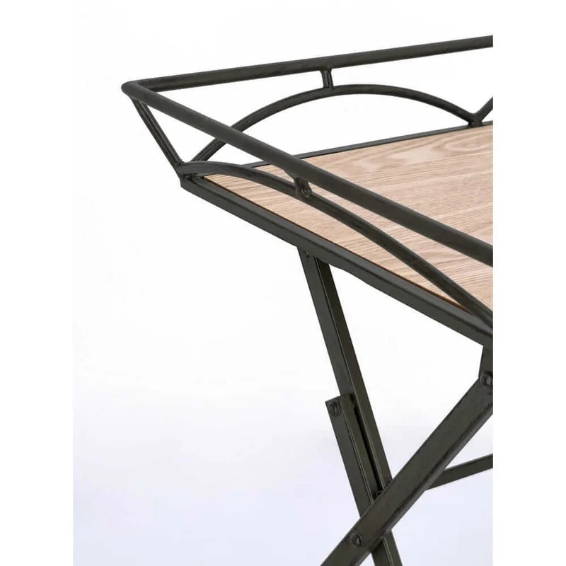 Set di 2 tavolini pieghevoli in metallo bianco e MDF effetto legno - NAO