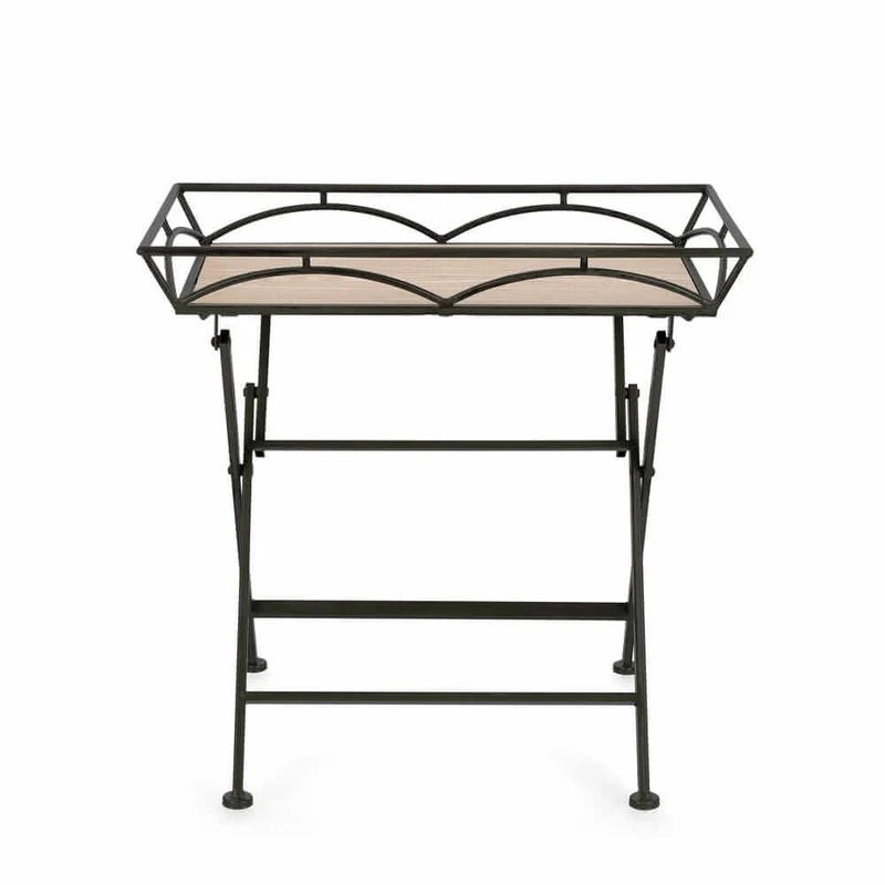 Set di 2 tavolini pieghevoli in metallo bianco e MDF effetto legno - NAO
