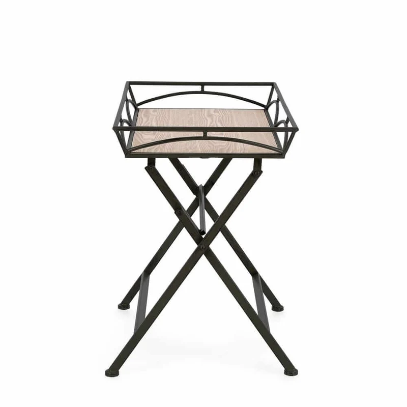 Set di 2 tavolini pieghevoli in metallo bianco e MDF effetto legno - NAO