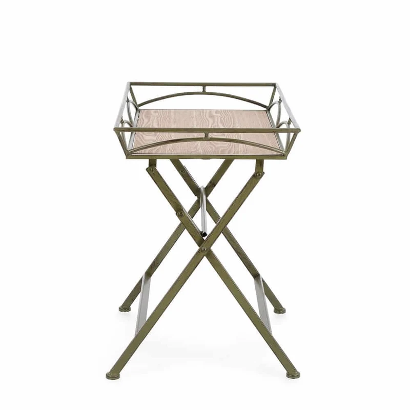 Set di 2 tavolini pieghevoli in metallo bianco e MDF effetto legno - NAO