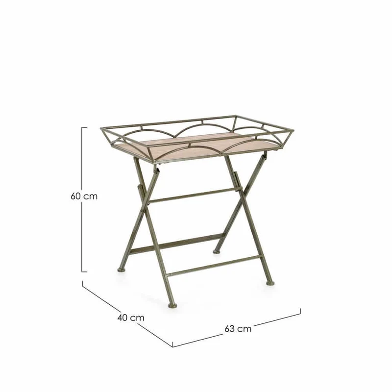 Set di 2 tavolini pieghevoli in metallo bianco e MDF effetto legno - NAO