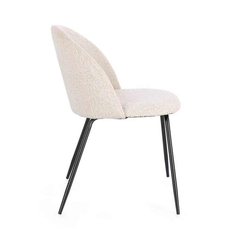 Set di 4 Sedie Imbottite in Tessuto Bouclé con Gambe in Acciaio - GABRI