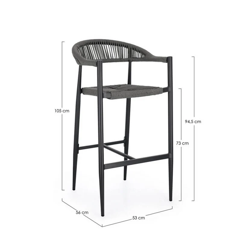 Set di 4 Sgabelli da Bar da Esterno in Alluminio e Fibra Sintetica Intrecciata - ELARIA