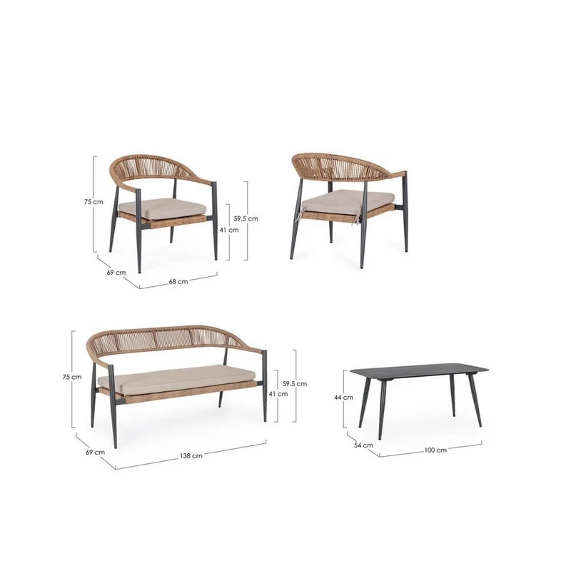 Salotto da Giardino 4 Pezzi con Cuscini in Alluminio e Fibra Sintetica Intrecciata - ELARIA