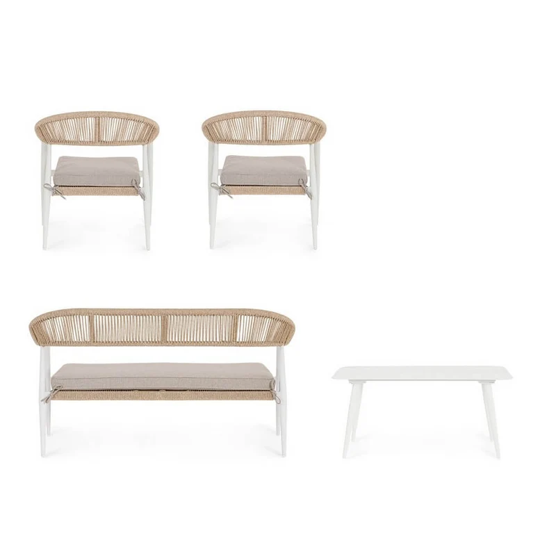 Salotto da Giardino 4 Pezzi con Cuscini in Alluminio e Fibra Sintetica Intrecciata - ELARIA