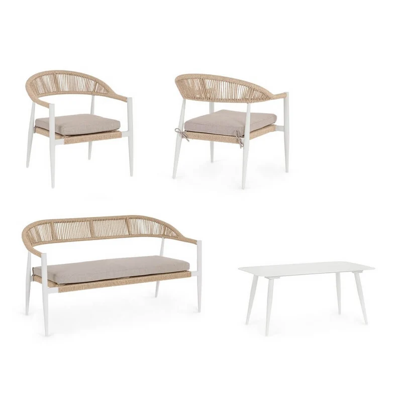 Salotto da Giardino 4 Pezzi con Cuscini in Alluminio e Fibra Sintetica Intrecciata - ELARIA