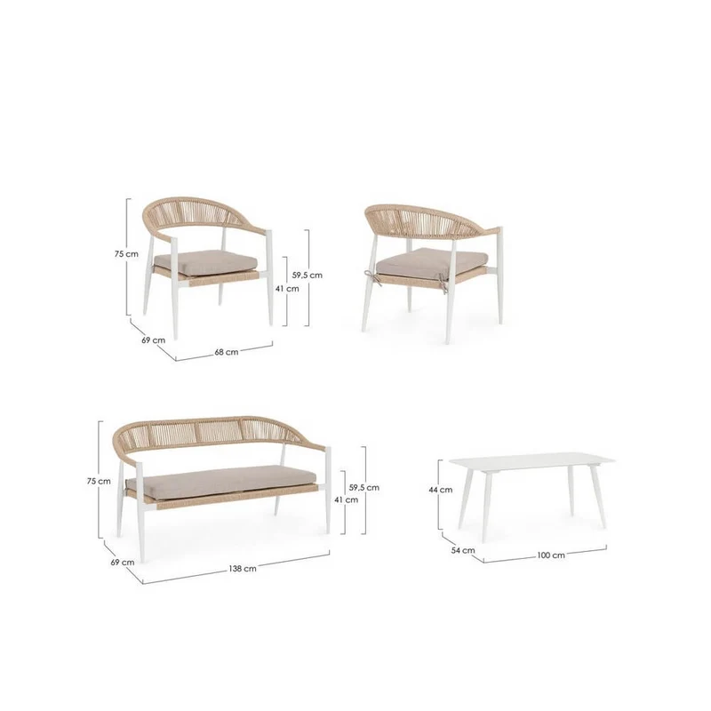 Salotto da Giardino 4 Pezzi con Cuscini in Alluminio e Fibra Sintetica Intrecciata - ELARIA
