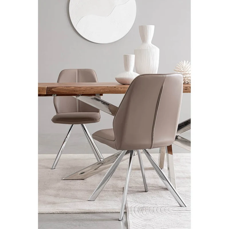 Set di 4 Sedie Imbottite in Similpelle con Gambe in Acciaio - LEO