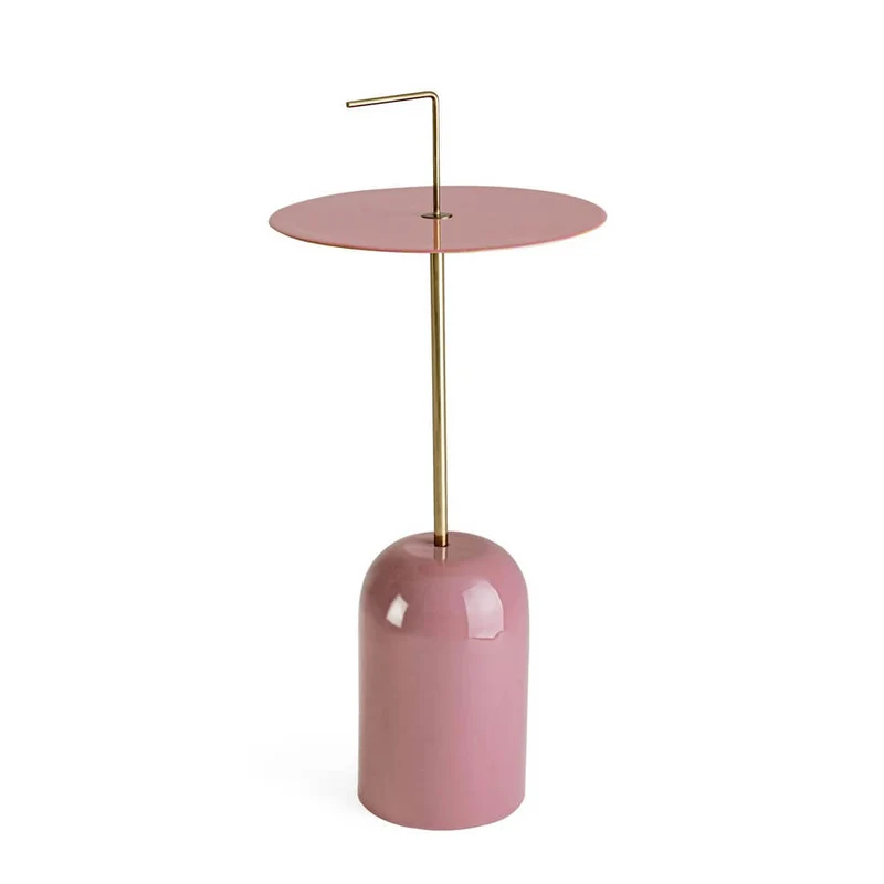 Tavolino Laterale in Acciaio Smaltato Rosa con Manico Ottone - KALEB