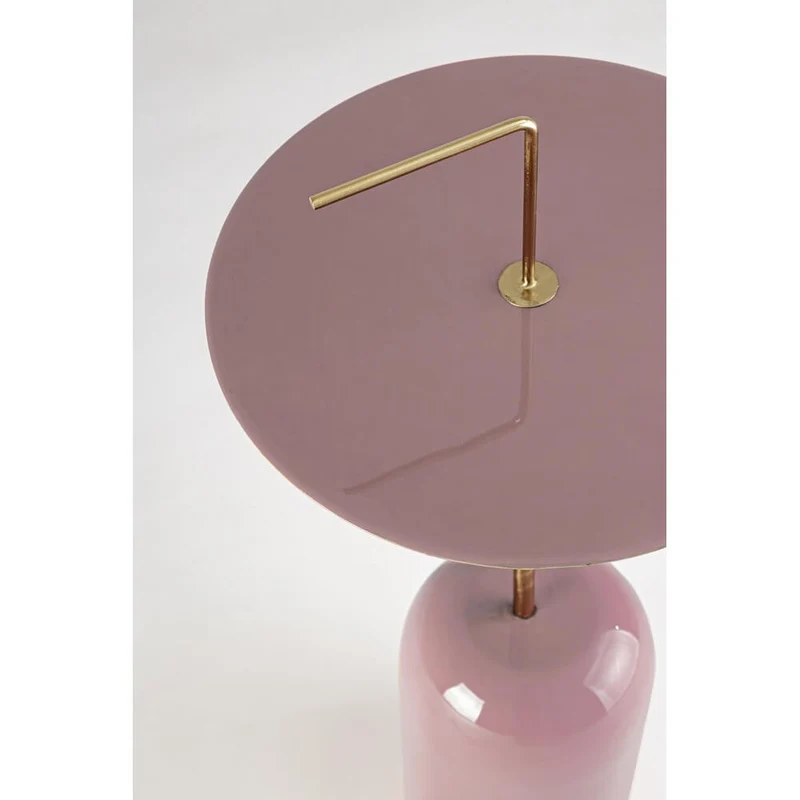 Tavolino Laterale in Acciaio Smaltato Rosa con Manico Ottone - KALEB