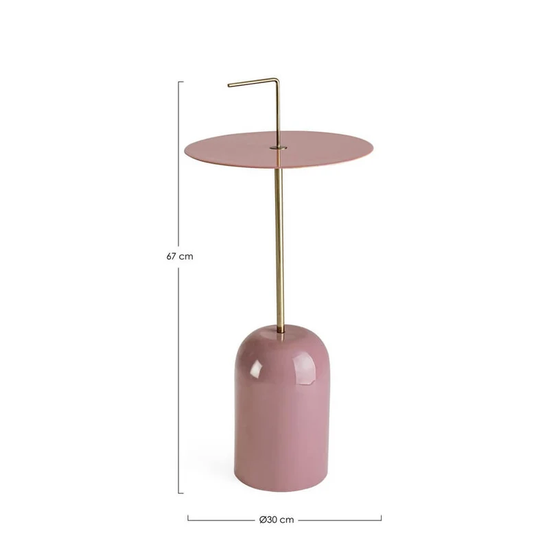 Tavolino Laterale in Acciaio Smaltato Rosa con Manico Ottone - KALEB