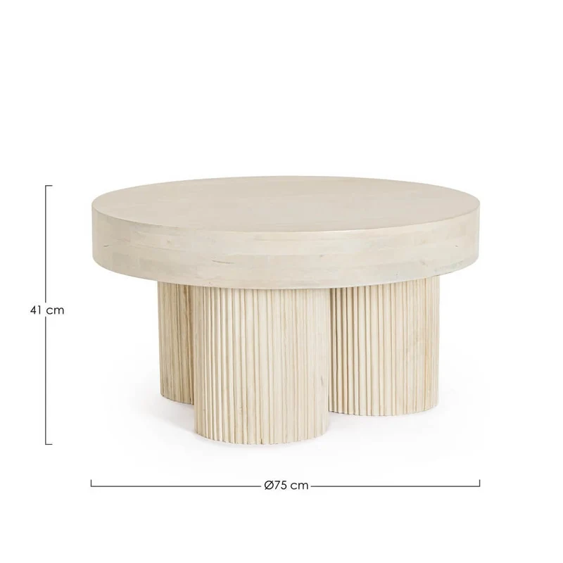 Tavolino rotondo in legno di mango naturale con gambe scanalate - JASPER