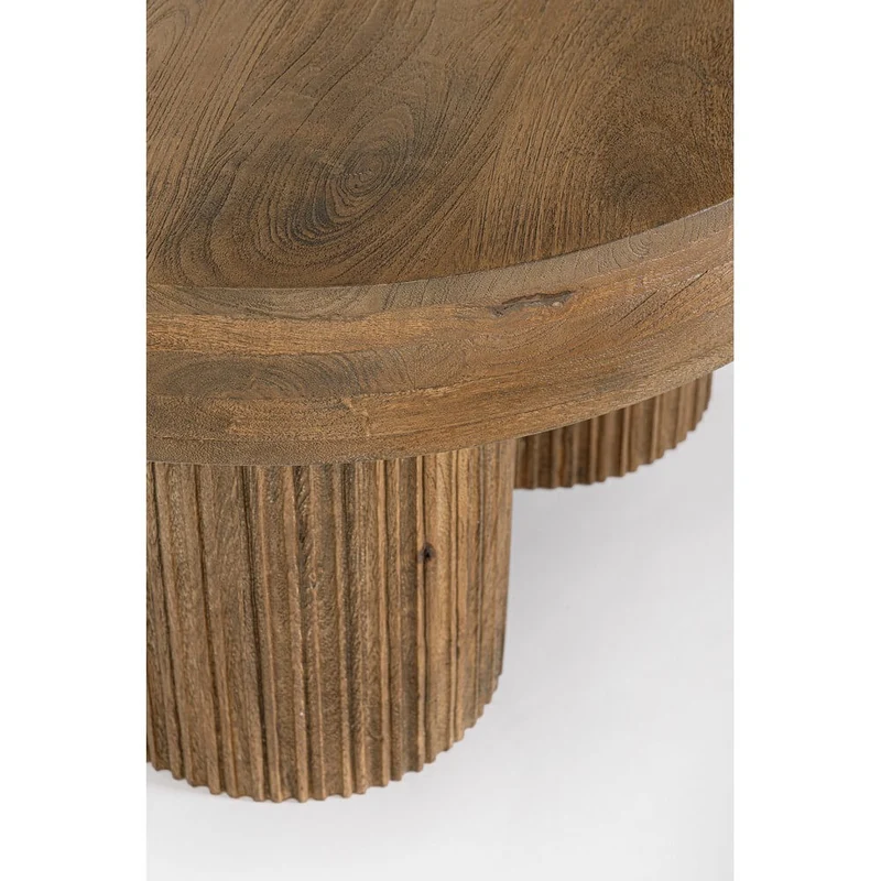 Tavolino rotondo in legno di mango naturale con gambe scanalate - JASPER