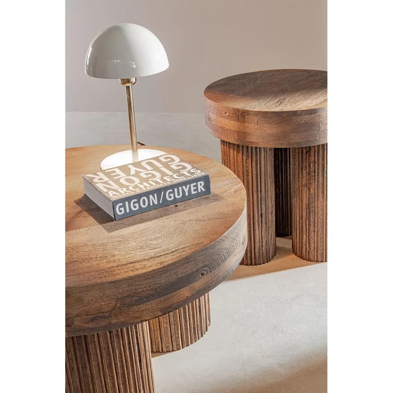 Tavolino rotondo in legno di mango naturale con gambe scanalate - JASPER