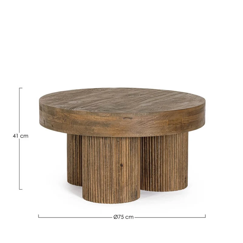Tavolino rotondo in legno di mango naturale con gambe scanalate - JASPER