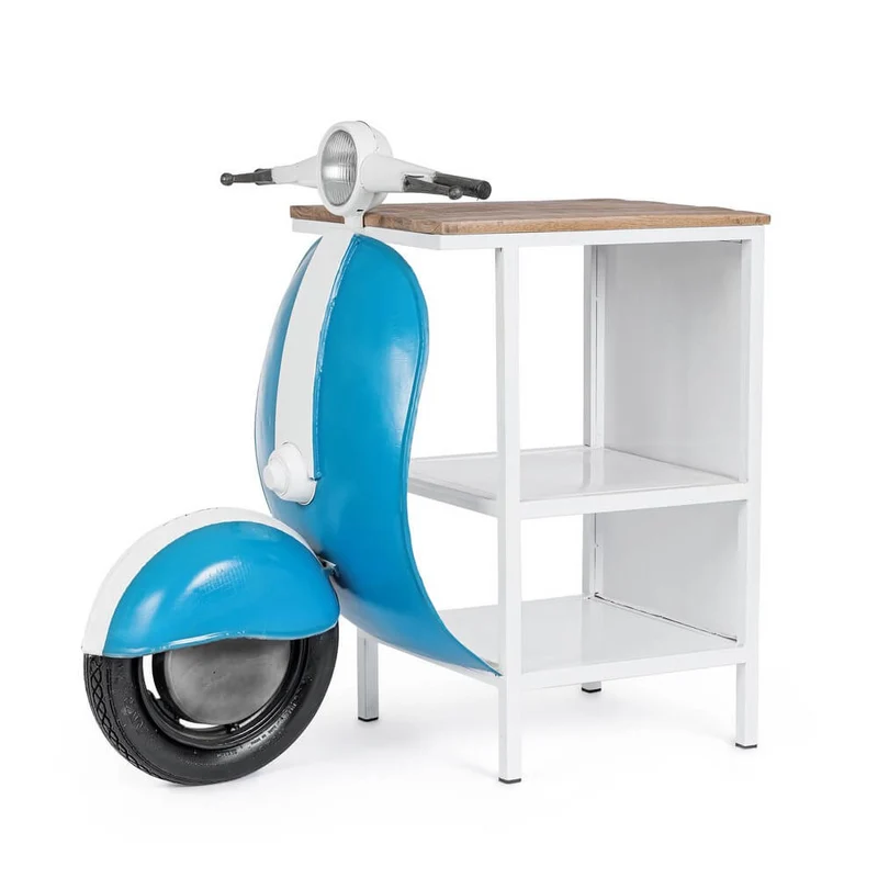 Consolle Bar a Forma di Scooter in Acciaio e Legno di Mango - JADE