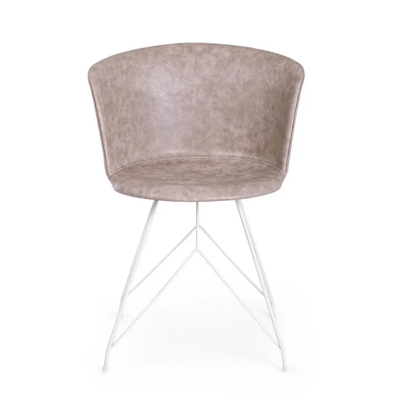 Set di 2 Sedie con Seduta in Similpelle e Gambe in Acciaio Bianco - IONA