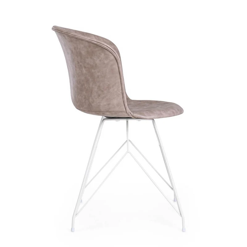 Set di 2 Sedie con Seduta in Similpelle e Gambe in Acciaio Bianco - IONA