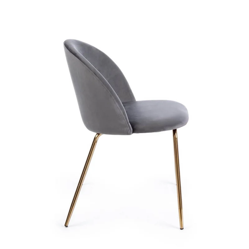 Set di 4 Sedie Imbottite in Velluto Grigio con Gambe Dorate - GABRIELLA