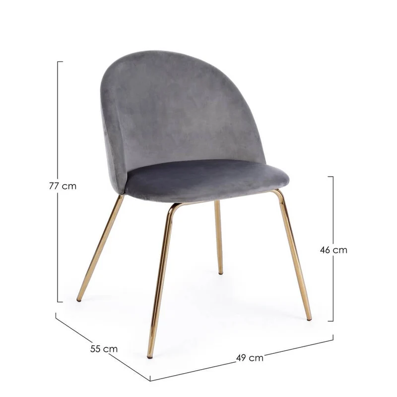 Set di 4 Sedie Imbottite in Velluto Grigio con Gambe Dorate - GABRIELLA