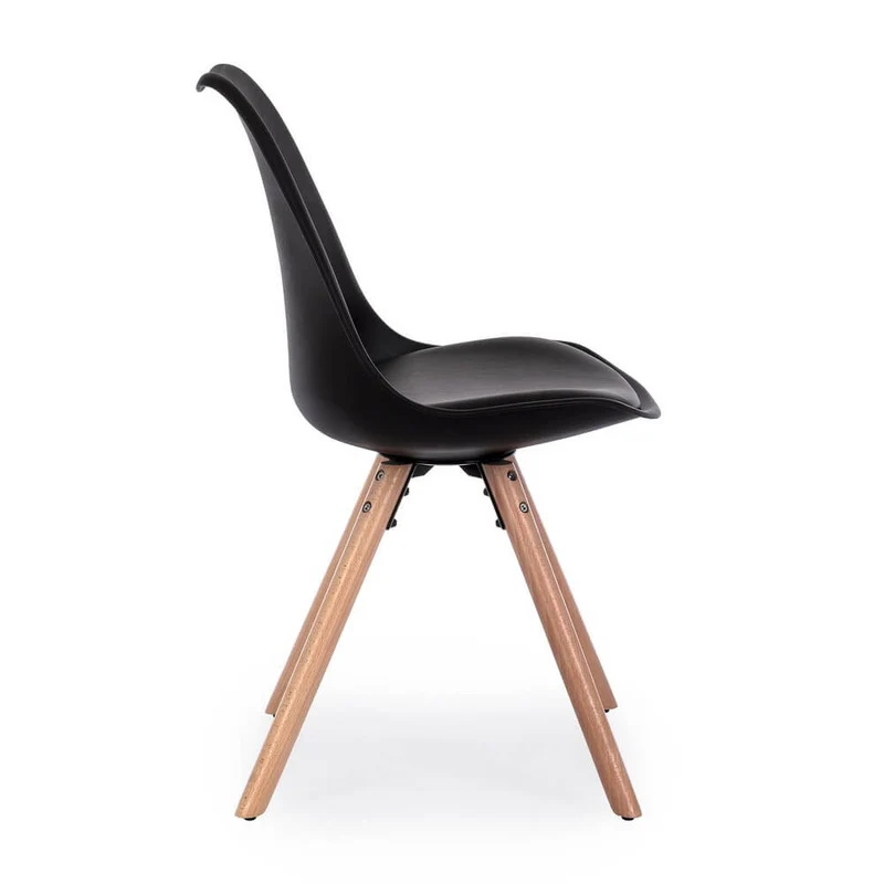 Set di 4 Sedie Design Nordico con Cuscino in Similpelle e Gambe in Faggio - FIO