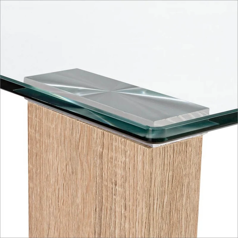Tavolo da Pranzo Piano in Vetro Temperato con Gambe Effetto Legno - FELIX