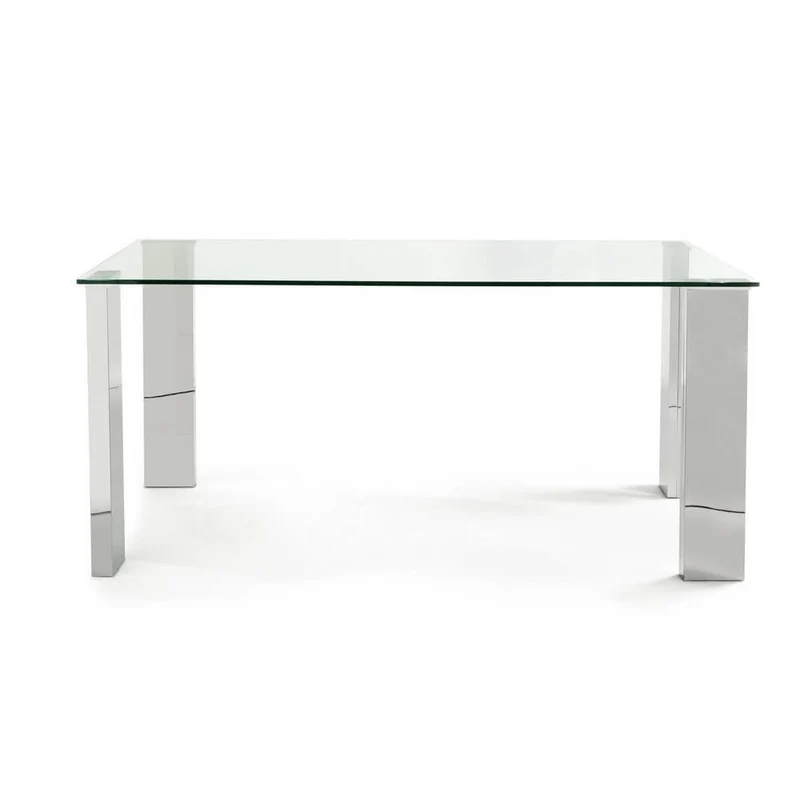 Tavolo da Pranzo Piano in Vetro Temperato con Gambe Effetto Legno - FELIX