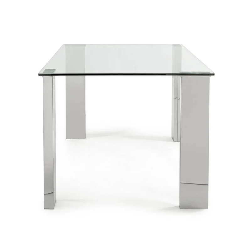 Tavolo da Pranzo Piano in Vetro Temperato con Gambe Effetto Legno - FELIX