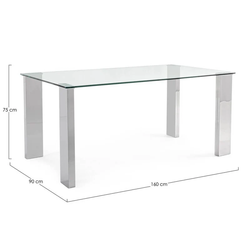 Tavolo da Pranzo Piano in Vetro Temperato con Gambe Effetto Legno - FELIX