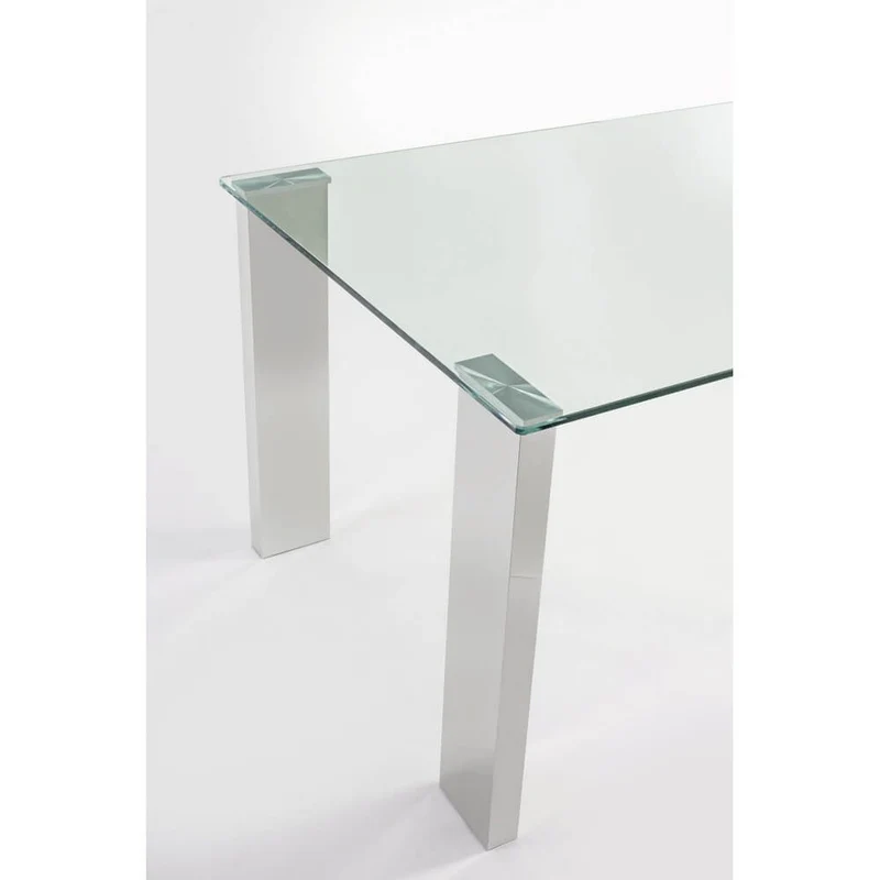 Tavolo da Pranzo Piano in Vetro Temperato con Gambe Effetto Legno - FELIX
