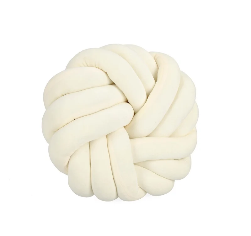 Set di 4 Cuscini Rotondi a Nodo in Velluto Avorio Ø38 cm - KRISH