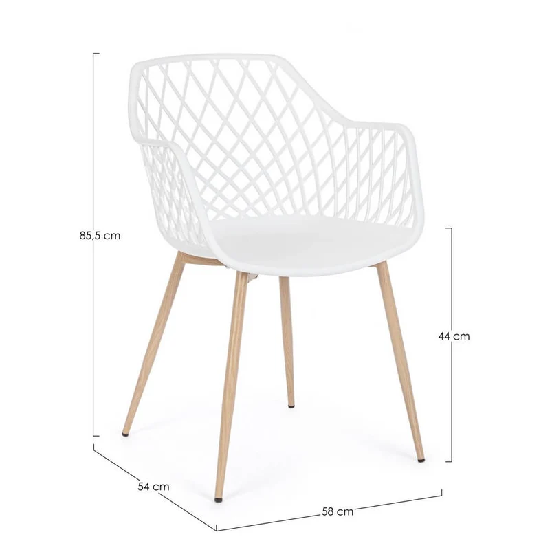 Set di 4 Sedie con Braccioli in Polipropilene e Gambe in Acciaio Effetto Legno - EMMETT