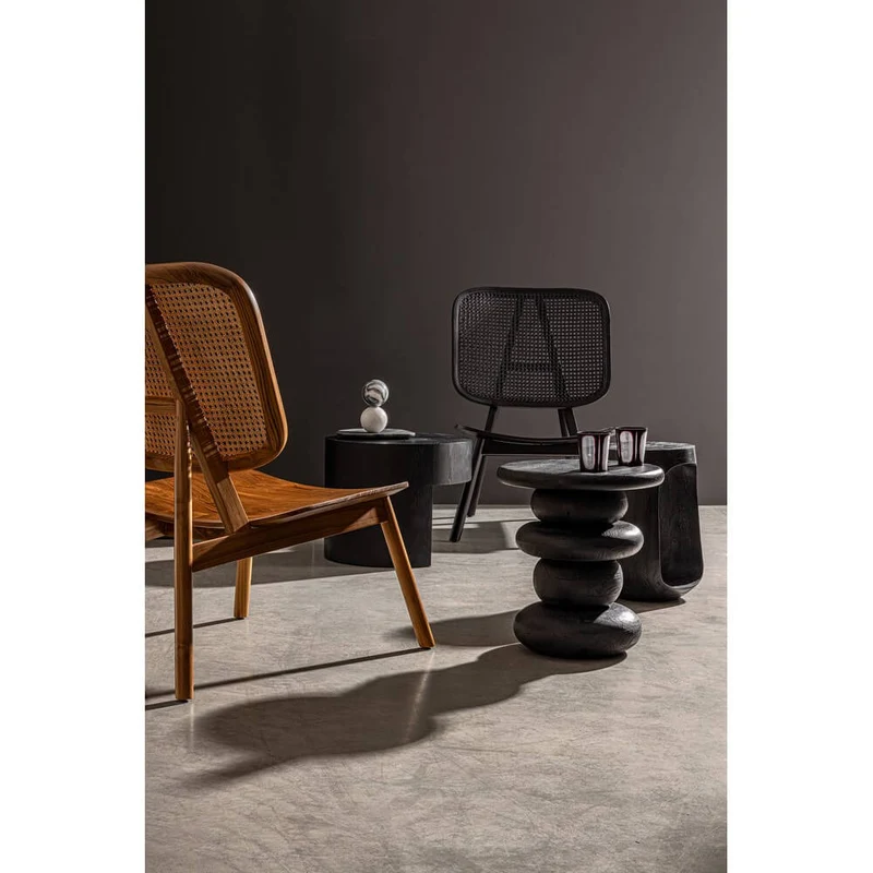 Poltrona Lounge in Legno Teak con Schienale in Rattan Intrecciato - ELOISE