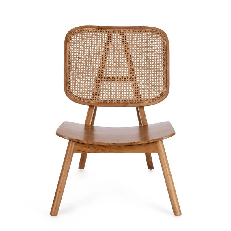 Poltrona Lounge in Legno Teak con Schienale in Rattan Intrecciato - ELOISE