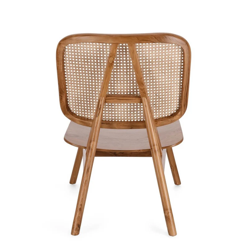 Poltrona Lounge in Legno Teak con Schienale in Rattan Intrecciato - ELOISE