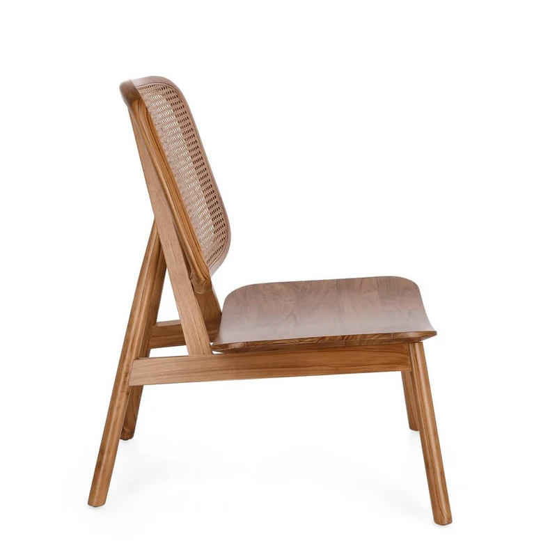 Poltrona Lounge in Legno Teak con Schienale in Rattan Intrecciato - ELOISE
