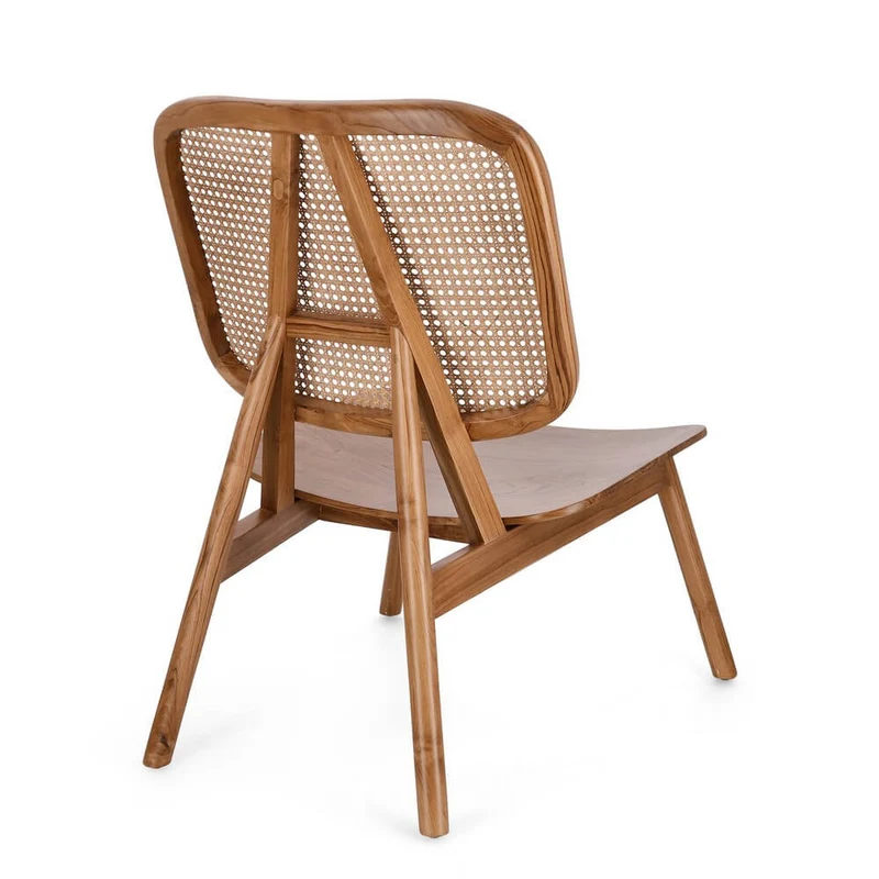 Poltrona Lounge in Legno Teak con Schienale in Rattan Intrecciato - ELOISE